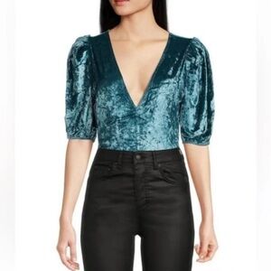 Free People NWT Don’t You Wish Velvet Bodysuit In Deep Teal Size XS